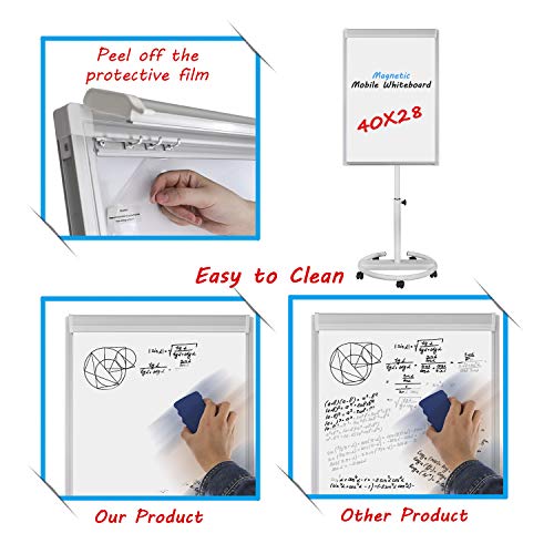 Mobile Whiteboard Standing Dry Erase Board Easel- 40x28 inches Magnetic Whiteboard with 25 Sheets Paper Pad, White
