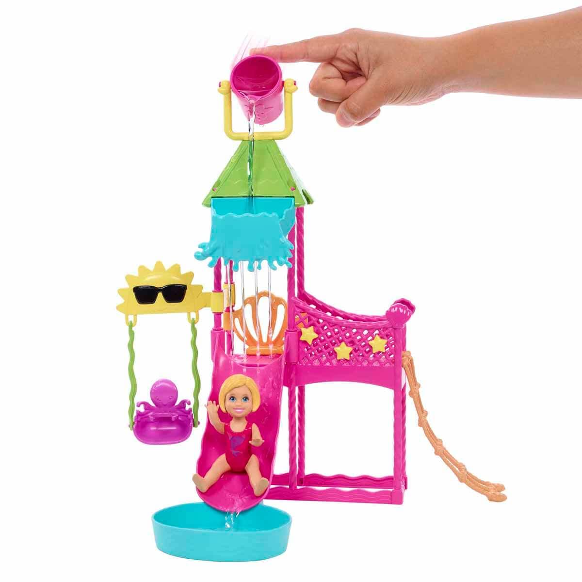 Barbie HKD80 First Jobs Skipper Set, Doll, Water Park with Functional Water Slide, Puppy Sprinkler and More Than 5 Accessories, Children's Toy from 3 Years