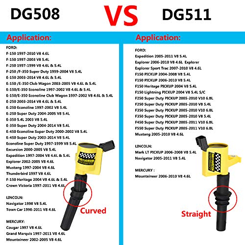 Ignition Coil DG508 8 Pack High Performance High Energy for Ford F-150 F150 F250 F-250 F-350 4.6L 5.4L V8 DG508 DG457 DG472 DG491 EXPEDITION MUSTANG CROWN VICTORIA LINCOLN MERCURY (Yellow)