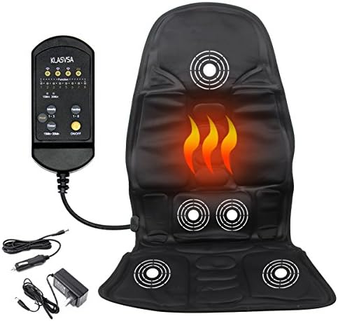 KLASVSA™ 5- Motor Vibration Massage Seat Cushion With Heat, Massage Cushion For Office Chair-Neck -Shoulder-Back &amp; Thigh Vibrating Massager Pad With Heat.(black ,adapter for car)