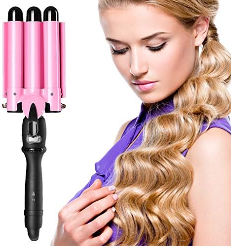Hair Waver Hair Curling Iron Curling Wands Hair Curler 14x4'' Tourmaline Ceramic Hair Crimper Long Hair 3 Barrel Waver Instant Heat Curler Deep Waver for Curler with Temperature Control (1)