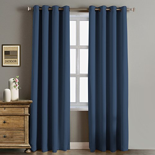 Rose Home Fashion RHF Funtion Curtain-Blackout curtains 96 inch,Bedroom Curtains Blackout Curtain Panels&96" curtains,vertical blinds,Grommet curtains(Navy-52 by 96 Inches)
