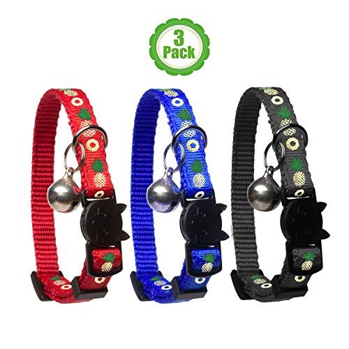 Cat Collar Pineapple, 3-Pack, Reflective with Bell, Solid & Safe Collars for Cats, Nylon, Kitty Collars, Pet Collar, Breakaway Cat Collar, Free Replacement - Thumbnail 7