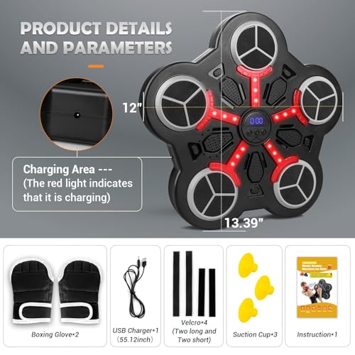 Music Boxing Machine, Wall Mounted Bluetooth Smart Boxing Machine for Kids, with Workout Gloves, Two Installation Methods Music Boxing Machine, with Scoring Function for Home