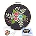 Full Range of Embroidery Starter Kit with Pattern, Kissbuty Cross Stitch Kit Including Embroidery Cloth with Floral Pattern, Bamboo Embroidery Hoop, Color Threads and Tools Kit (Black Flower)