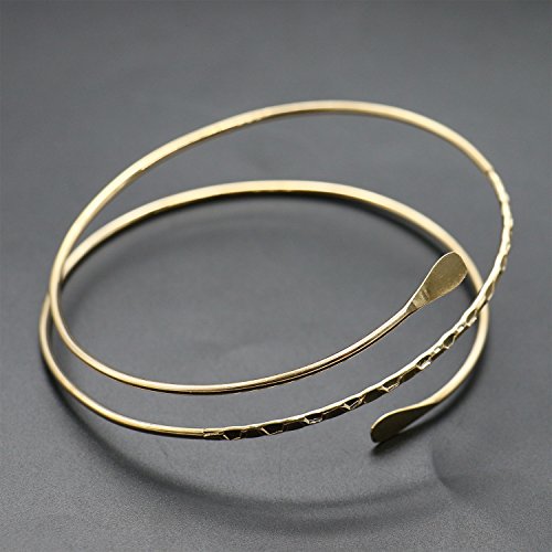 IDS Minimalist Gold Metal Coil Upper Arm Cuff Open Arm Bracelet Armlet Armband Bangle Gift for Women and Girl