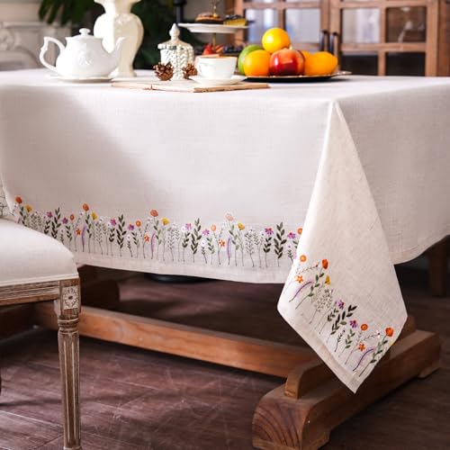 Photo 1 of ARTABLE Lace Tablecloth Linen Color Embroidery Tablecloth Country Farm Elegant Tablecloth Coffee Tablecloth Kitchen Home Dining Table (60 x 84 Inch, Colorful Plants)