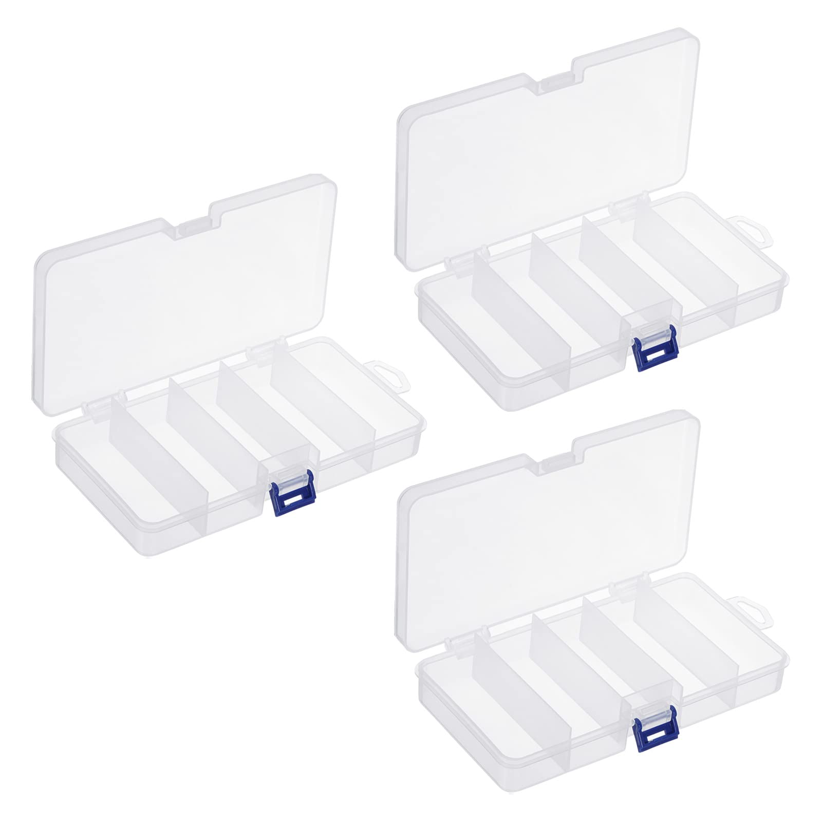 Fishing Tackle Accessory Box, 3 Pack Plastic 5-Grid Fish Lure Bait Hooks Organizer Storage Container, Clear