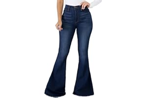 vunahzma Women's Bell Bottom Jeans Elastic Waist Ripped Flared Jeans Denim Bell Bottom Plus Size Pants