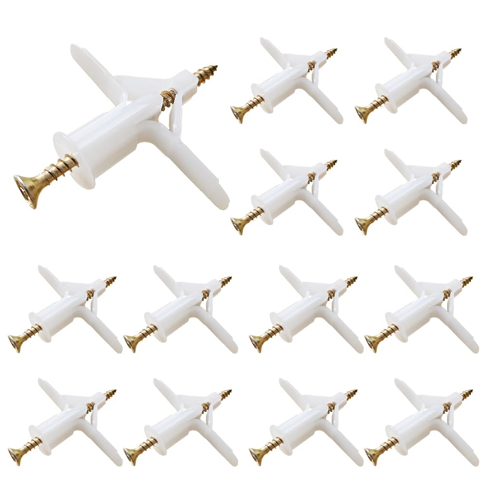 100 Plasterboard Fixings Plaster Board Screws and Wall Plugs Set 50 Anchor 50 Screws Drywall Anchor Heavy Duty Expansion Tube Drywall Plugs Plasterboard Fixings Heavy Duty for TV Wall Bracket （Medium）