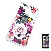 Oddss Case Compatible for iPhone 8 Plus iPhone 7 Plus Case Card Holder Slot Pink Rose Floral Ultra-Slim Thin Soft TPU Clear Cover Compatible iPhone 8 Plus /7 Plus(5.5") with Screen Protector