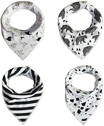 Soft Baby Bandana Drool Bibs for Drooling and Teething Babies Boys Girls 4 Pack Gift Set Black and White