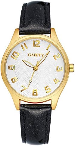 Arabic Numbers Gold Tone Wrist Watches for Women and Girls Leather Band Analog Quartz Gaiety G052