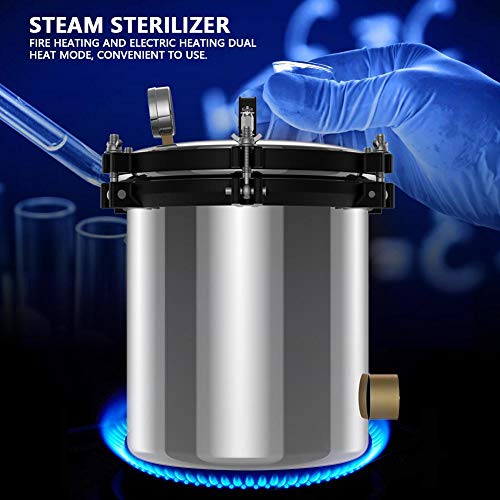 Steam Autoclave Sterilizer, 18L Stainless Steel Dual Heating Pressure Steam Autoclave Sterilizer Equipment XFS