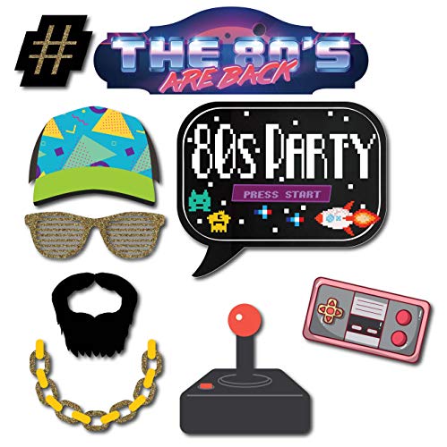 1980s Throwback 80s Party Theme Photo Booth Props Decorations, 41 Pieces with Wooden Sticks and Stri - //coolthings.us