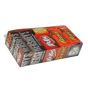 Image of Hershey Chocolate Candy bar Assorted Variety Pack (HERSHEY'S Milk Chocolate, HERSHEY'S Milk Chocolate Almond, KIT KAT, REESE'S Cups), Full Size, 30Count