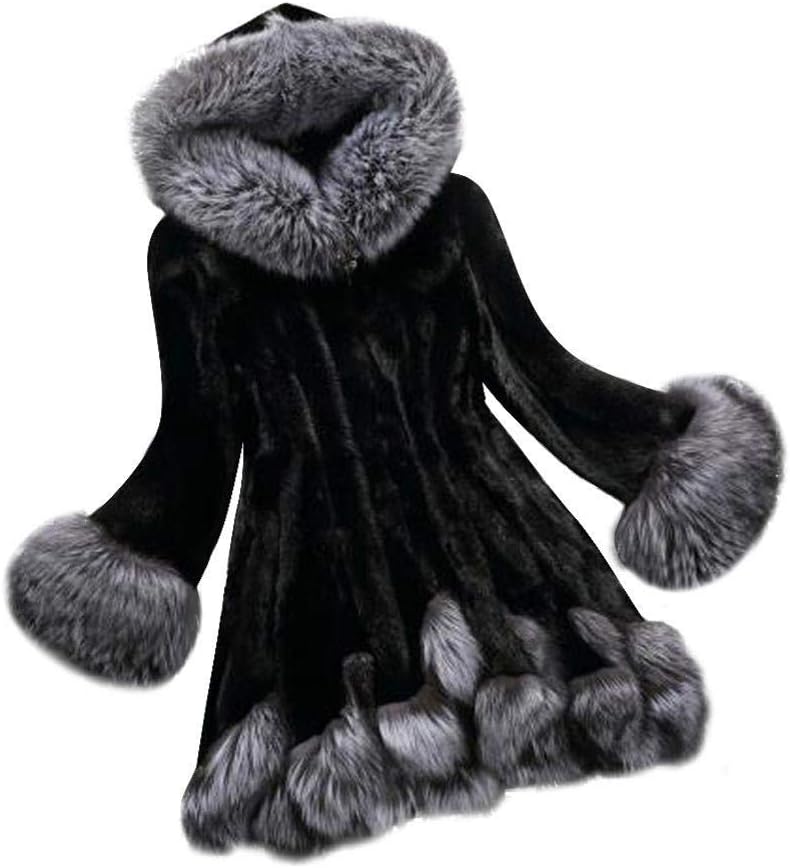 Women's Long Sleeve Faux Fur Shearling Shaggy Oversized Coat Parka Hooded Long Trench Warm Winter Overcoat S-6XL Nevera