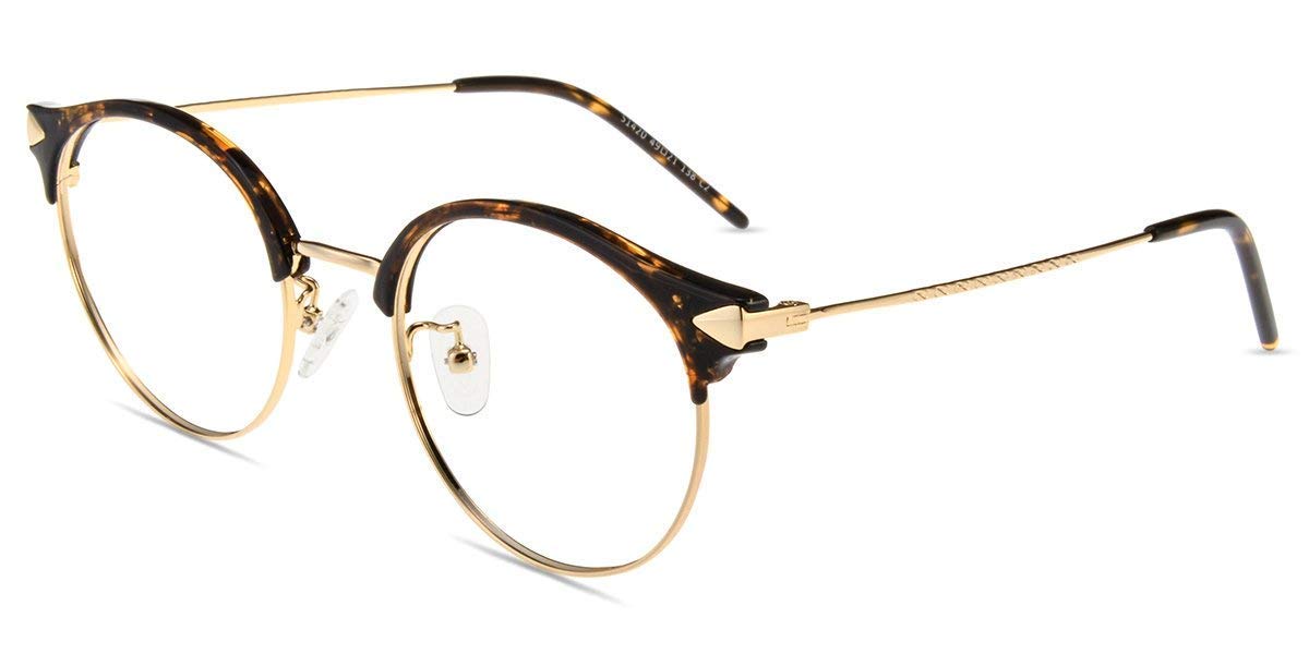 Firmoo Blue Light Blocking Reading Glasses 1.0 for Anti Headache Glare UV and Eyestrain,Round Metal Horn Rimmed Lightweight Frame Glasses for Women Men