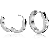 Pure Titanium Silver Round Hoop Huggie Earrings 3mm*14mm