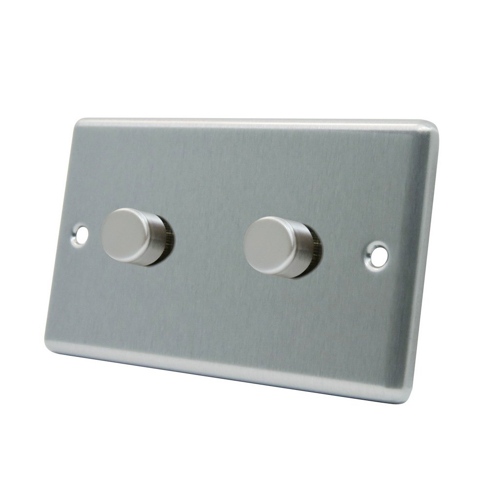 AET CSC2GDIM10 10 A 1000 W 2-Gang 2-Way Satin Finish Chrome Classical Double Light Dimmer Switch