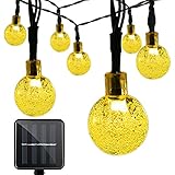 Vmanoo Christmas Solar Powered Globe Lights,30 LED (19.7 Feet) Globe Ball Fairy String Light for Outdoor, Xmas Tree, Garden, Patio, Home, Lawn, Holiday,Decor, Buy 4 Get 1 Free (Warm White) ()