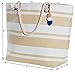PIER 17 Women's Beach Bags | Extra Large Striped Straw Shoulder Tote with Rope Handle Zipper Closure Inner Pockets
