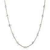Savlano 18K Gold Plated Over 925 Sterling Silver Station Oval Moon Bead Necklace Chain For Women. Silver, Gold, Rose Gold - Made in Italy Comes With a Gift Box