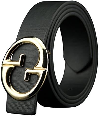 ALAKA Double G Letter Metal Buckle Mens Belt (Black)