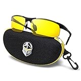 BLUPOND Night Driving Glasses - Semi Polarized Yellow Tint HD Vision Anti Glare Lens - Unbreakable Metal Frame with Car Clip Holder - Knight Visor (BlackCase)
