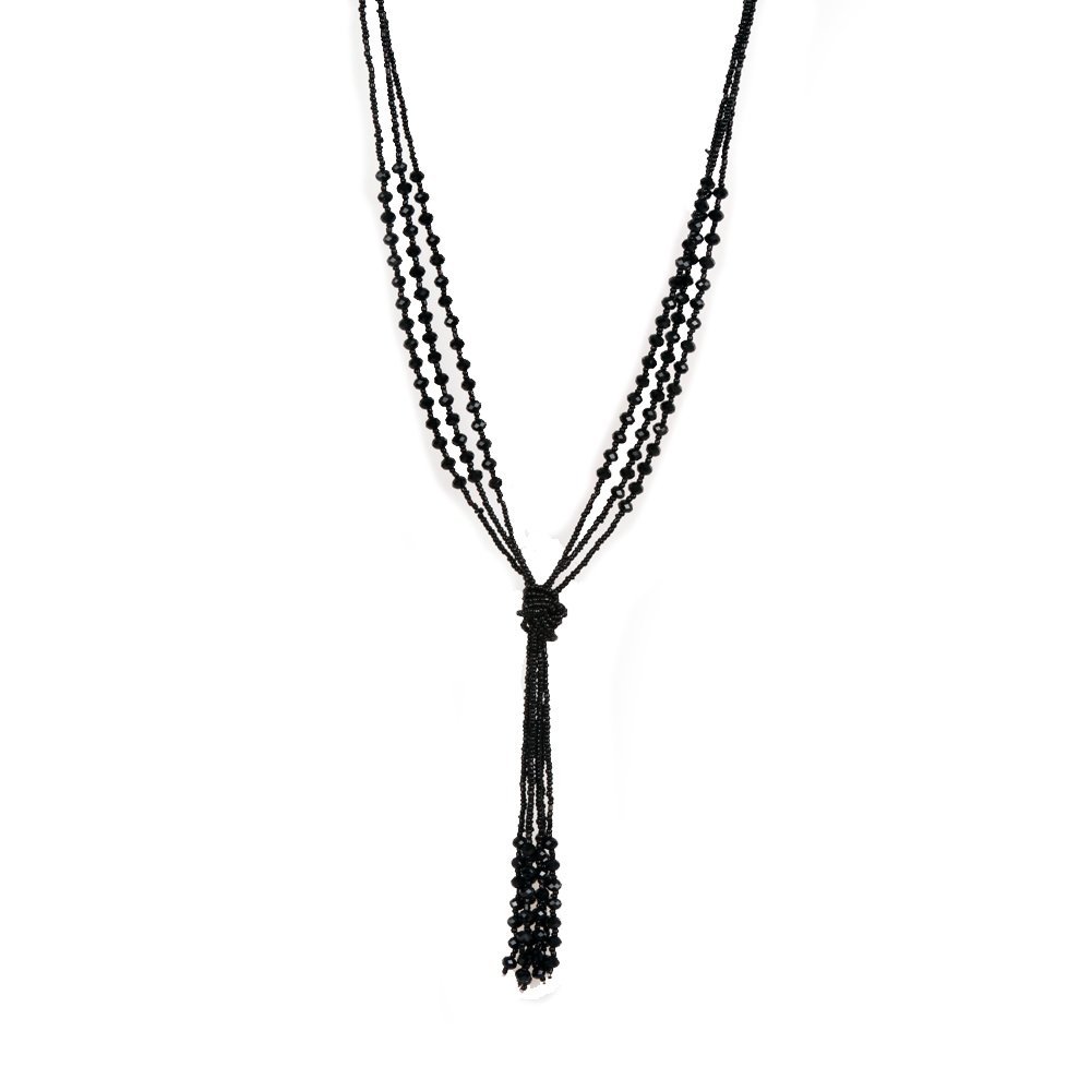 Vintage Style Charcoal Black Long Multitier Beaded Womens Necklace Jewelry (Long - 56Cm)