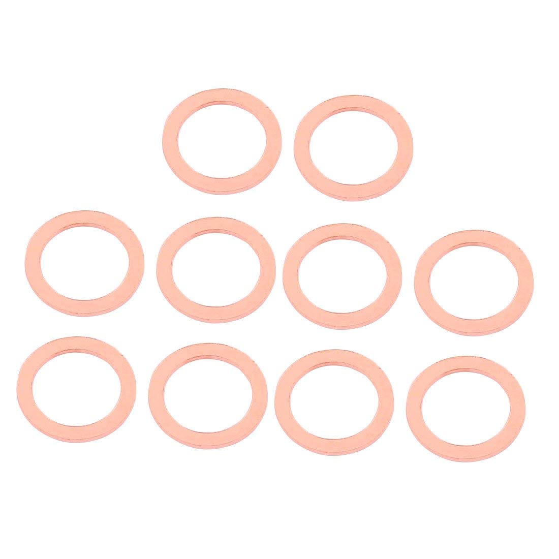 MACHSWON 10 Pcs 10mm x 14mm x 1mm Flat Ring Copper Crush Washer Sealing Gasket Fastener