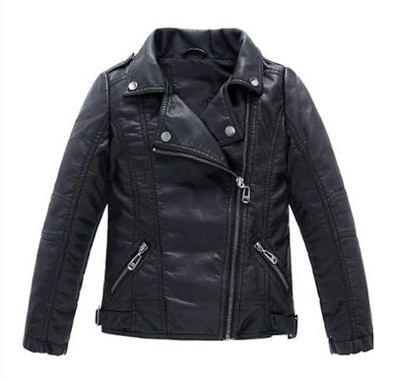 CYSTYLE Jungen Mädchen Kunst Lederjacke Kragen Motorrad Leder Mantel Kinder Biker Style Herbst Winter Jacke mit Fellkragen