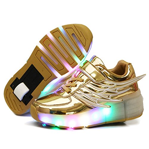 Cool Gift Kids Wings Single Wheels Skate Shoe Fashion Roller Sneakers Birthday Gift (Gold - 5 )
