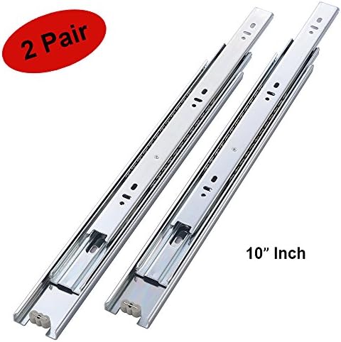 2 Pair of 10 Inch Full Extension Side Mount Ball Bearing Sliding Drawer Slides, Available In 10", 12", 14", 16", 18" and 20" Lengths