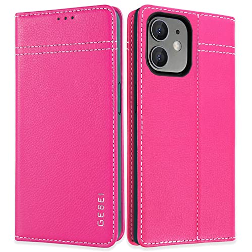Gebei Hülle Echt Leder für iPhone 12 Mini (5,4") - Premium Lederhülle Klapphülle mit Standfunktion und Kartenfächer Flip Case Ledertasche für iPhone 1