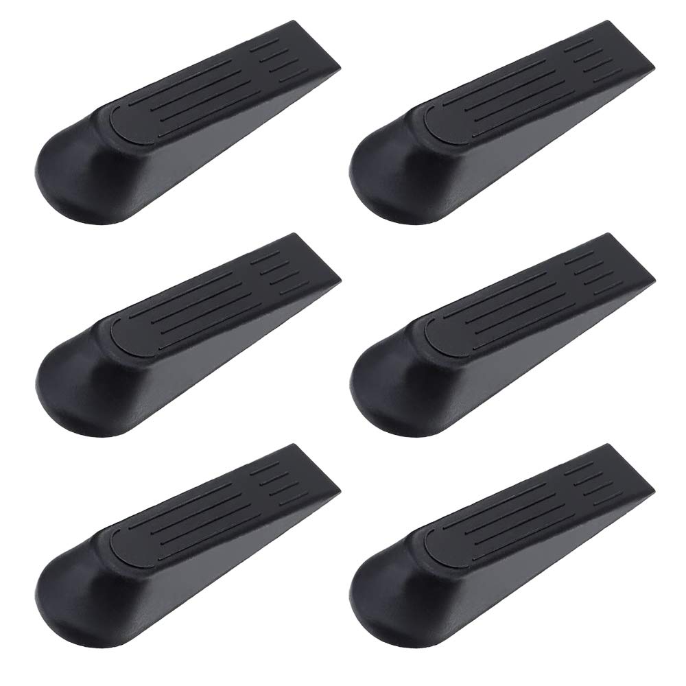 6 Pack Door Stoppers Heavy Duty Rubber Door Wedges Door Stop Wedges, Non-Slip Door Jammer, Black B