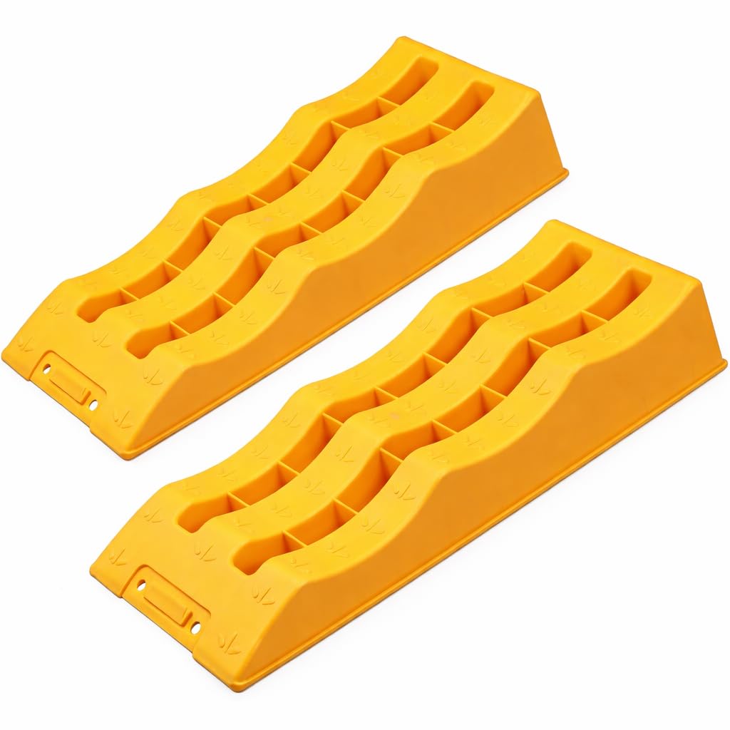 KATSU Caravan Leveling Ramps, 4 Ton Capacity 2 PCs Heavy Duty 3 Step Plastic Caravan Camping Motorhome Ramps for Vehicles Garage Workshop Car Service 161924