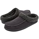 ULTRAIDEAS Men's Cozy Memory Foam Moccasin Suede Slippers with Fuzzy Plush Wool-Like Lining, Slip on Mules Clogs House Shoes with Indoor Outdoor Anti-Skid Rubber Sole