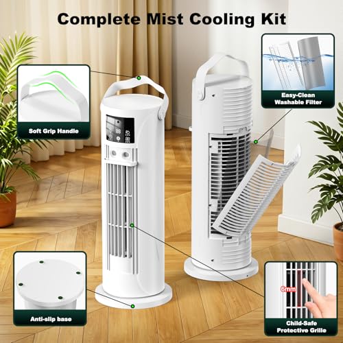 Portable Air Conditioner - 3 Speeds & Storm Mode & Mist Spray, Tower Cooling Fan with Timer, Evaporative Air Cooler 120° Oscillation for Home, Office, Bedroom - Portable AC Standing Fan