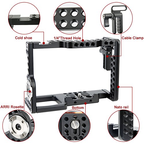 NICEYRIG A7III/ A7RIII/ A7II/ A7RII/ A7SII Camera Cage Kit with NATO Handle HDMI Cable Lock NATO Rail Rosette and 15mm Rod Applicable Sony A7II/ A7RII/ A7RIII/ A7SII/ A7MIII