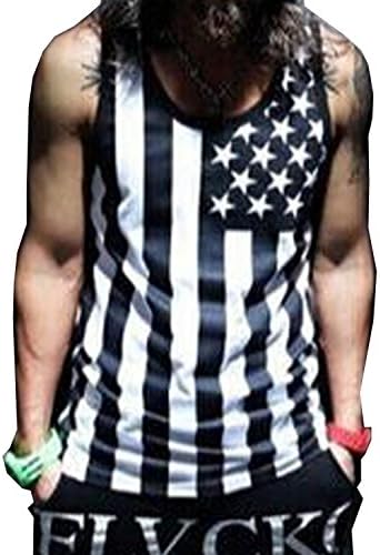 Ubling Men's Sleeveless US Flag Striped A-Shirt Tank Top Muscle Vest Black L