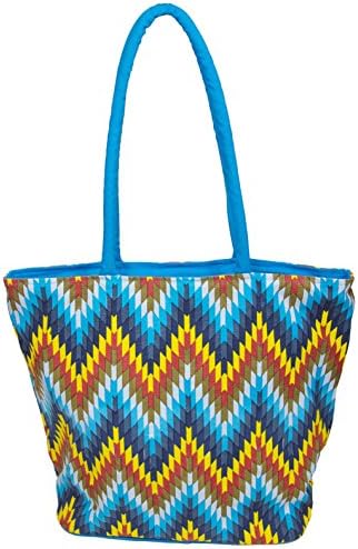 Carolina Sweethearts Aztec Zig Zag Fashion Blue Lg Tote W/ Zipper Closure