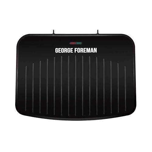 George Foreman Large Electric Fit Grill [Non stick, Healthy, Griddle, Toastie, Hot plate, Panini, BBQ, Energy saving, Vertical storage, Easy clean, Drip tray, Ready to cook light] Black, 2400W 25820