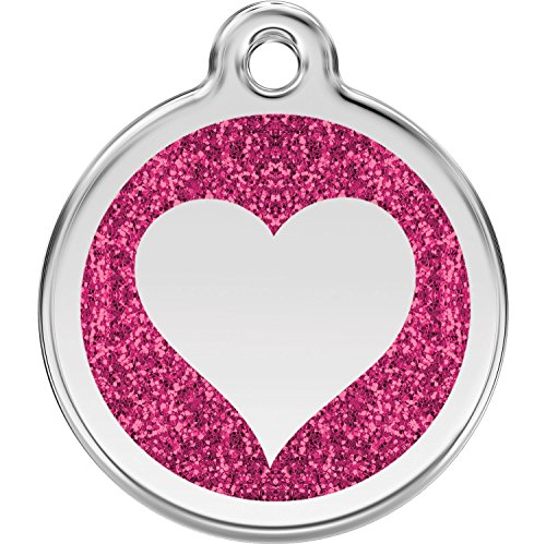 Red Dingo Personalized Heart Paw Pet ID Dog Tag (Small Hot Pink)