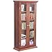 Tangkula Multimedia DVD/CD Storage Cabinet, Wooden Media Storage Cabinet, Multi-Functional Home Furniture Media Storage Tower with Tempered Glass Door, Brown