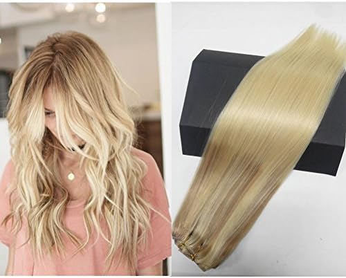 TheFashionWay Clip in Hair Extensions Human Hair 22 inch Medium Brown with Honey Blonde highlights Dip Dyed Ombre Balayage 120g Full Head Straight Soft Extension Clips on