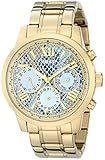 GUESS Women's U0330L13  Stainless Steel Gold-Tone Multi-Function Watch with Ice Blue Python-Print, Day, Date & 24 Int'l Time