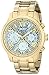 GUESS Women's U0330L13  Stainless Steel Gold-Tone Multi-Function Watch with Ice Blue Python-Print, Day, Date & 24 Int'l Time