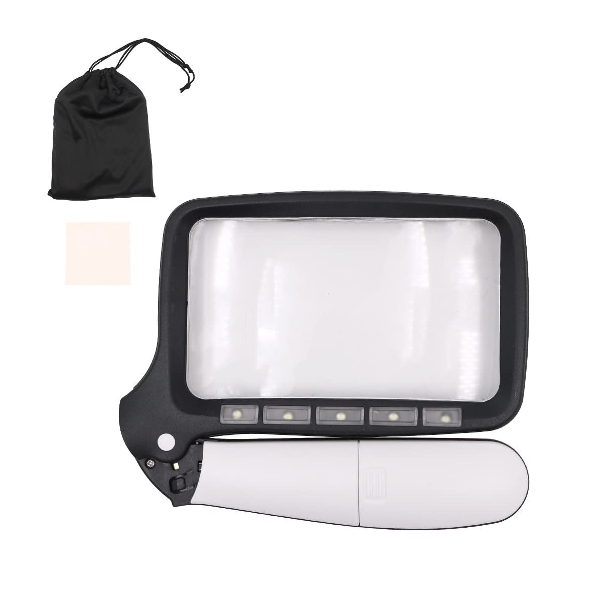 Tiardey Rectangular Magnifying Glass with Light 2x Magnification 5 dimmable LEDs Foldable Handheld Large Hand Magnifier for Seniors Low Vision Jewelry Books Pages Magazines Newspapers Maps