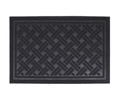 YK Decor Indoor Outdoor Entrance Rug Floor Mats Shoe Scraper Doormat Non Slip Rubber Backing Heavy Duty DooR Mat Waterproof Low-Profile Mats for Entry Garage High Traffic Areas (24x16 inch, Black)